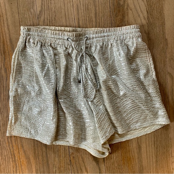 Anthropologie Heartloom gold lamé metallic drawstring shorts - Picture 2 of 5